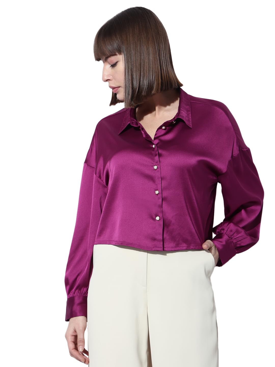 VERO MODA Purple Satin Cropped Shirt