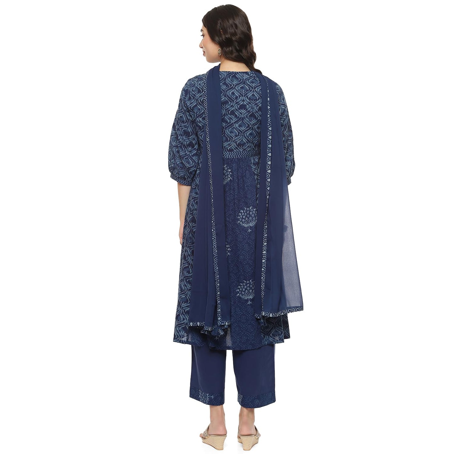 BIBA Women PRINTED GATHERED SALWAR KURTA DUPATTA(SKDDABU9026_INDIGO_42)