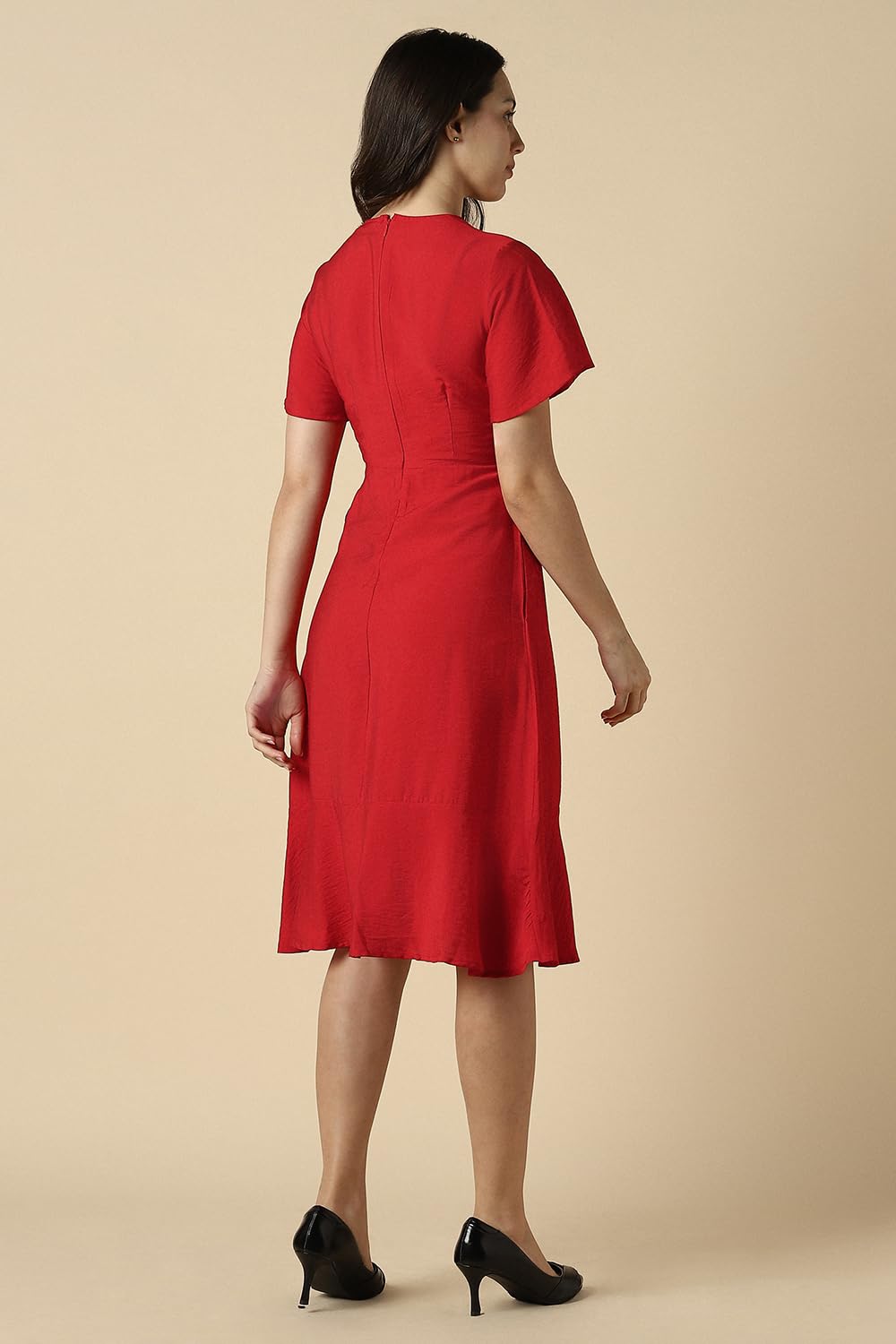 Women Red Solid Casual Dress
