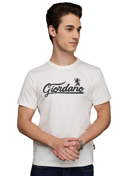 Giordano White Cotton Brand Logo Printed Slim Fit Short Sleeves T-Shirt