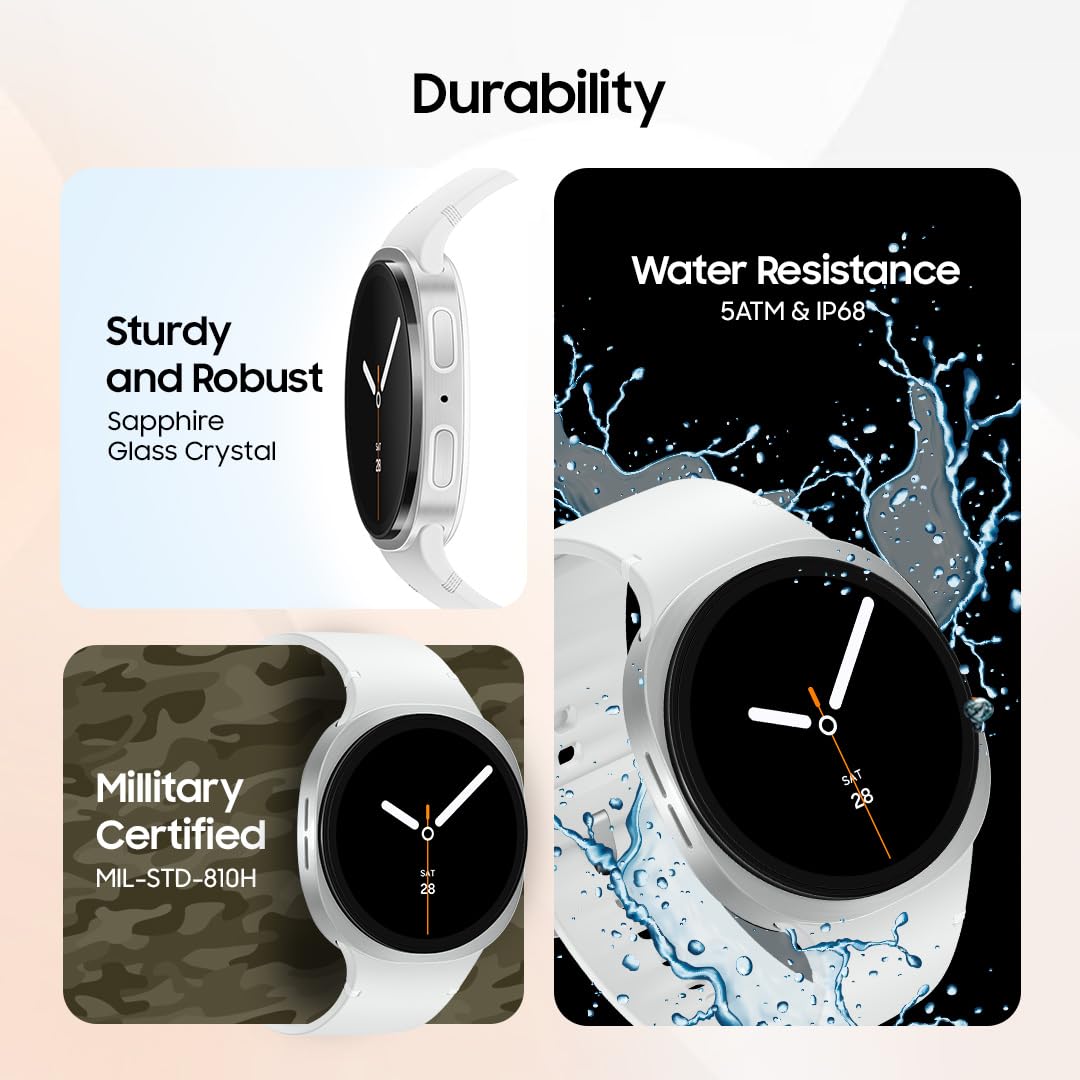 Samsung Galaxy Watch8 (40mm, LTE, Silver) with 3nm Processor | Dual GPS | Sapphire Glass & Armor Aluminum | 5ATM & IP68 | BP, ECG, IHRN & Vascular Load Monitoring | Anti-oxidant Index