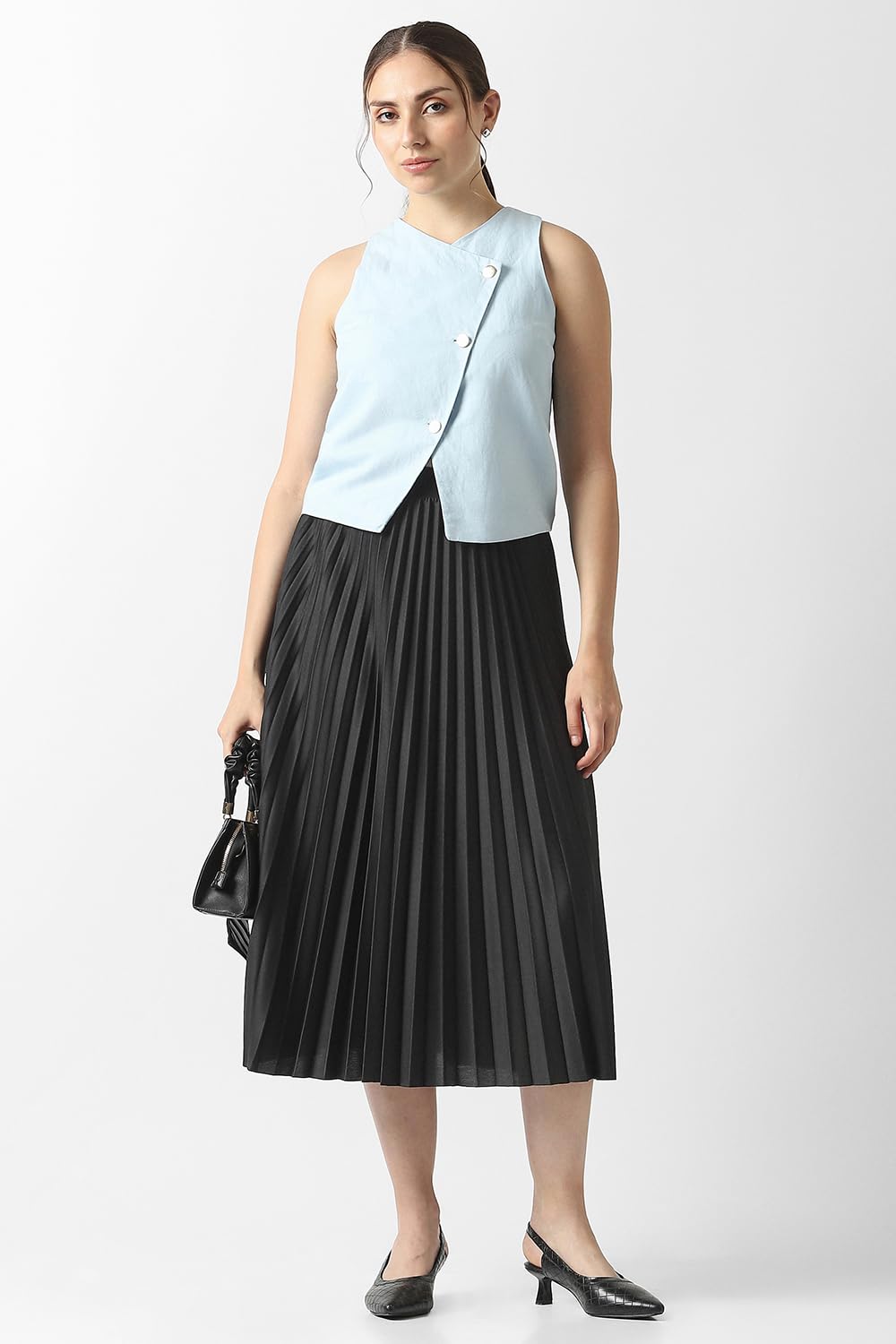 Women Black Solid Party Calf-Length Skirt