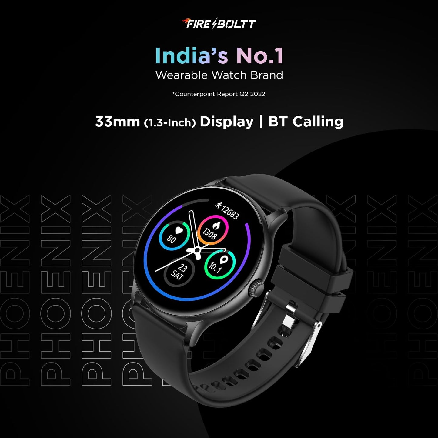 Fire-Boltt Phoenix Smart Watch with Bluetooth Calling 1.3,120+ Sports Modes, 240 * 240 PX High Res with SpO2, Heart Rate Monitoring & IP67 Rating (Black)