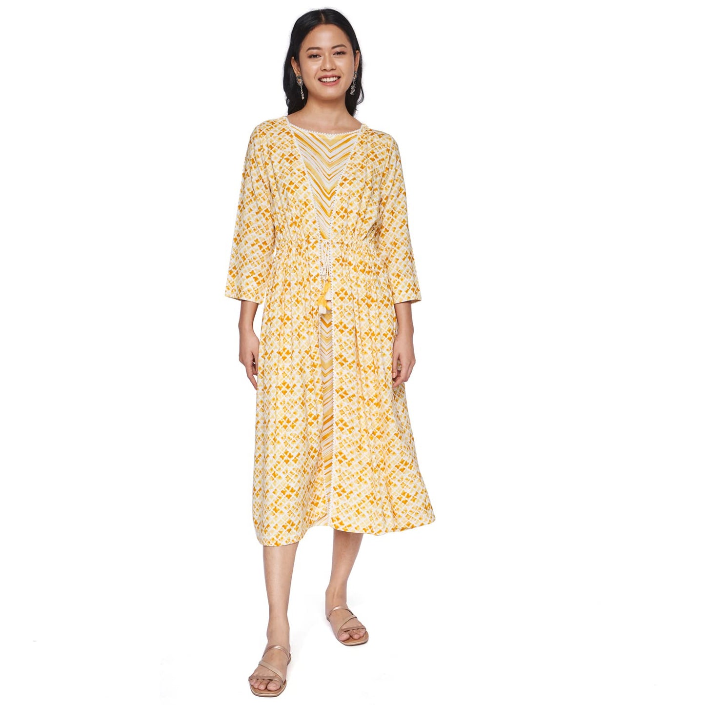 Global Desi Women's Viscose A-Line Mini Dress (SS22GH119DRRY_Yellow_XS)