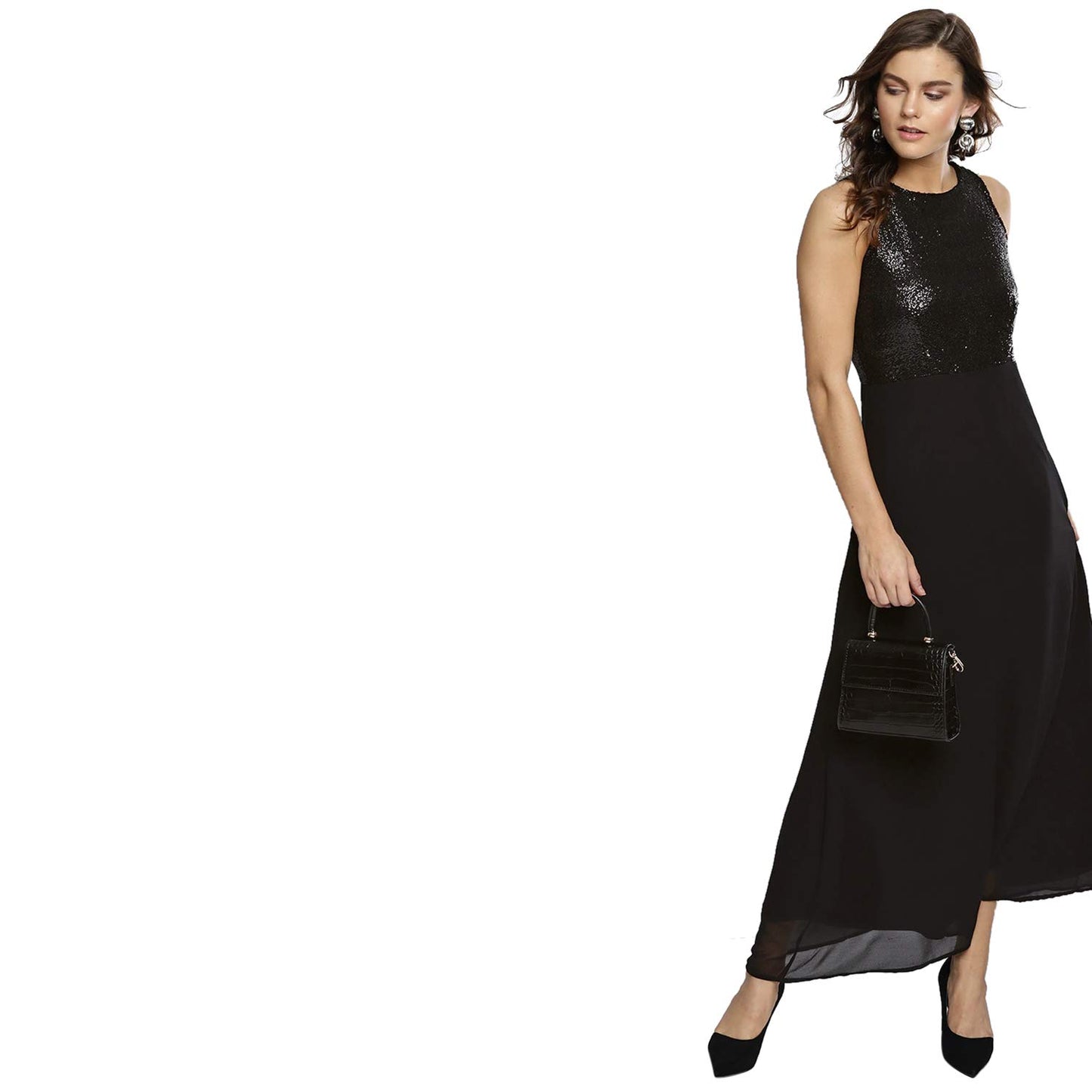 Carlton London Women's Standard Length Casual Dress (CL050_Black_Medium_Black_M)