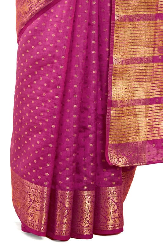 Soch Womens Fuchsia Floral Woven Design Art Silk Saree