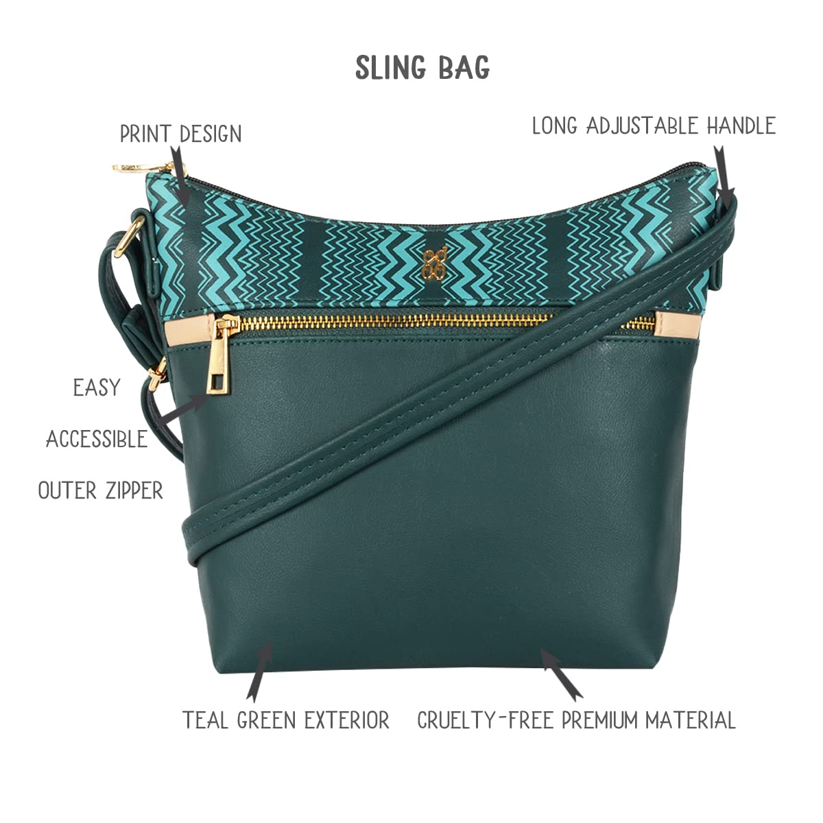 Baggit Women Green Sling Bag Small Size | Ladies Stylish Casual Cross Body Purse Handbag