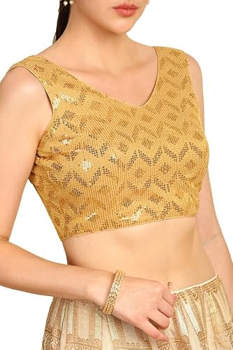 Soch Womens Gold Sequinned Embellished Georgette Padded Blouse