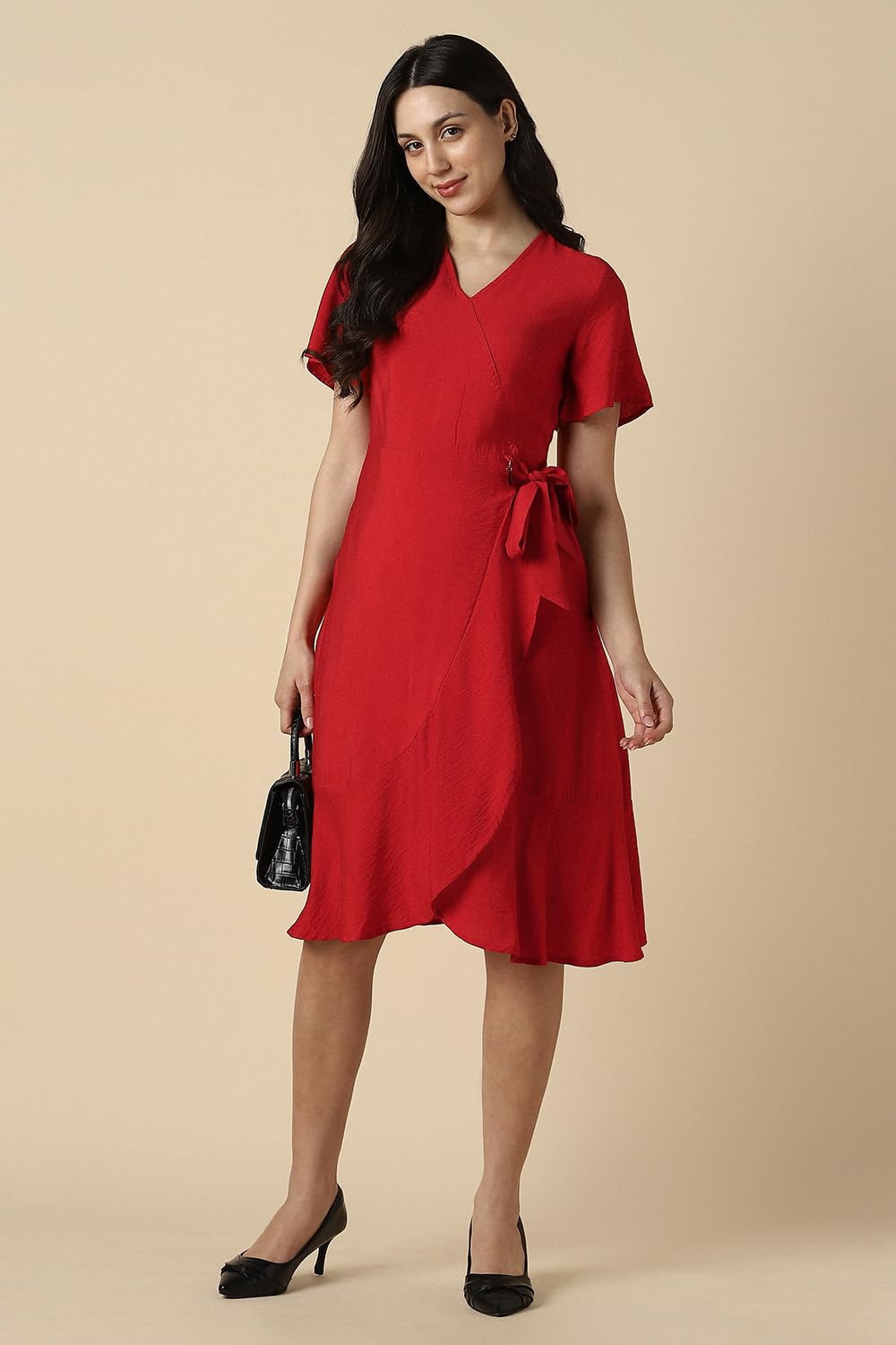 Women Red Solid Casual Dress