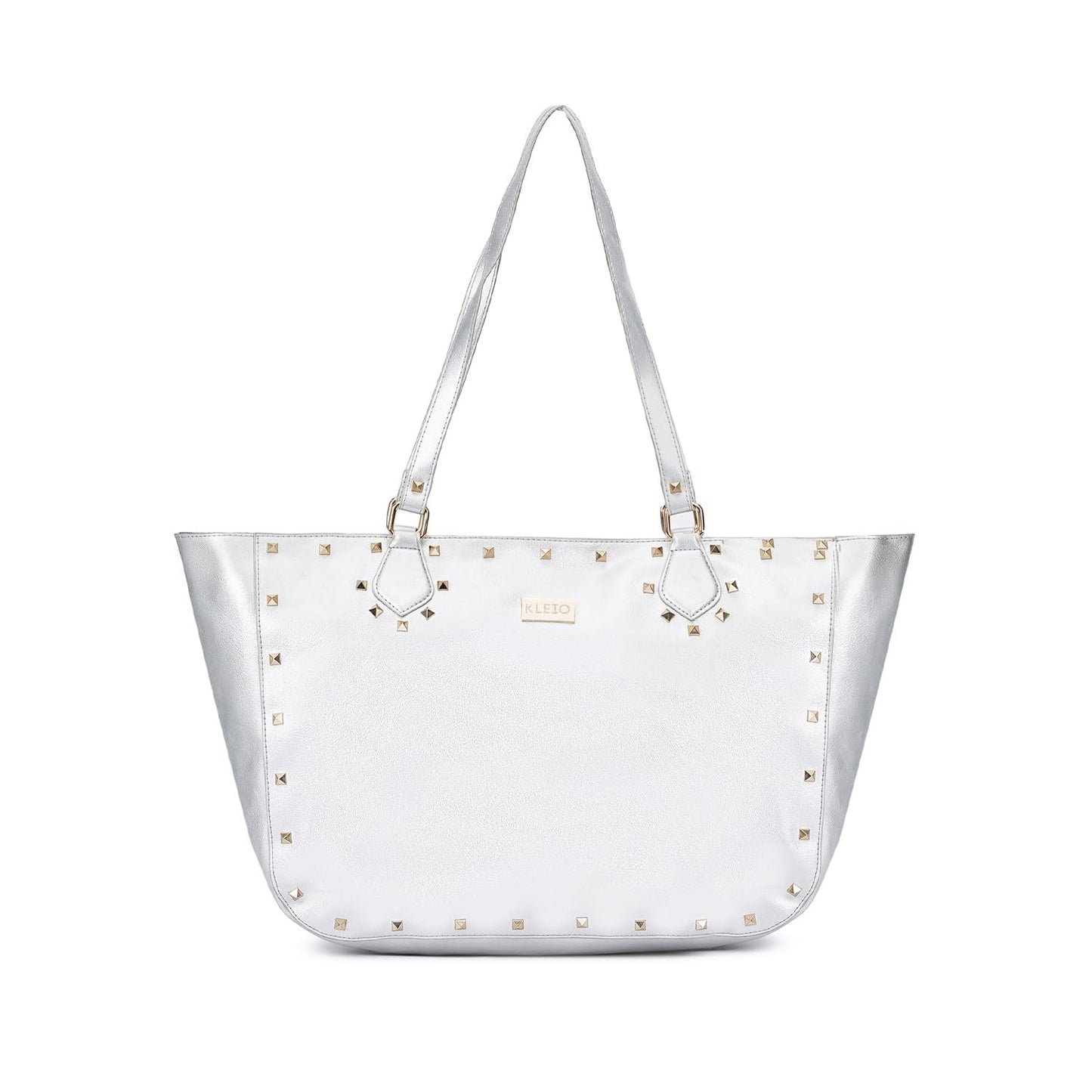 KLEIO Gold Studded Tote Bag For Women with Magnetic Closure (Pearl White) |Everyday Big Tote Bag for Girls | Suitable for Daily use, Office, Travel & College | Fits Laptop, Tiffin, Water Bottle, Books