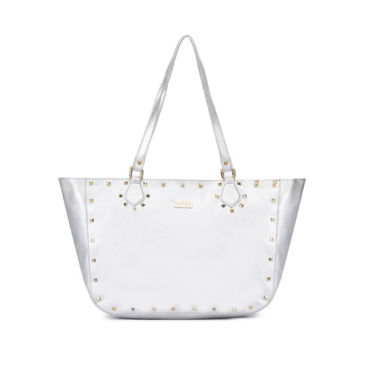 KLEIO Gold Studded Tote Bag For Women with Magnetic Closure (Pearl White) |Everyday Big Tote Bag for Girls | Suitable for Daily use, Office, Travel & College | Fits Laptop, Tiffin, Water Bottle, Books