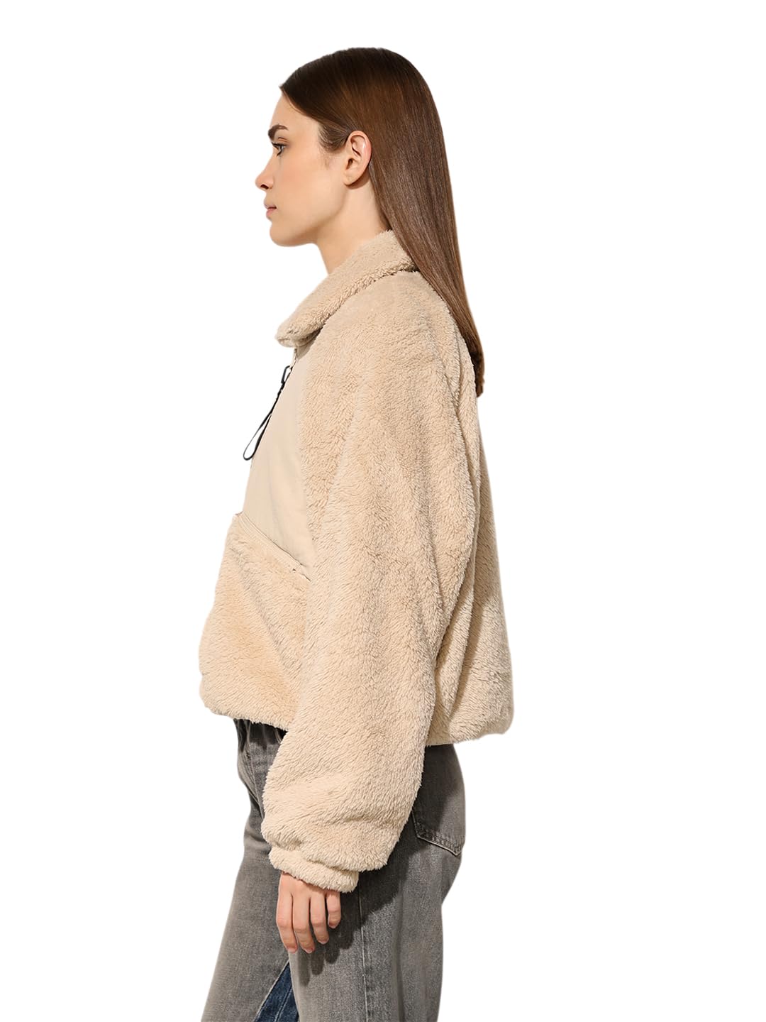 ONLY Women's Solid Loose Fit Beige Jacket