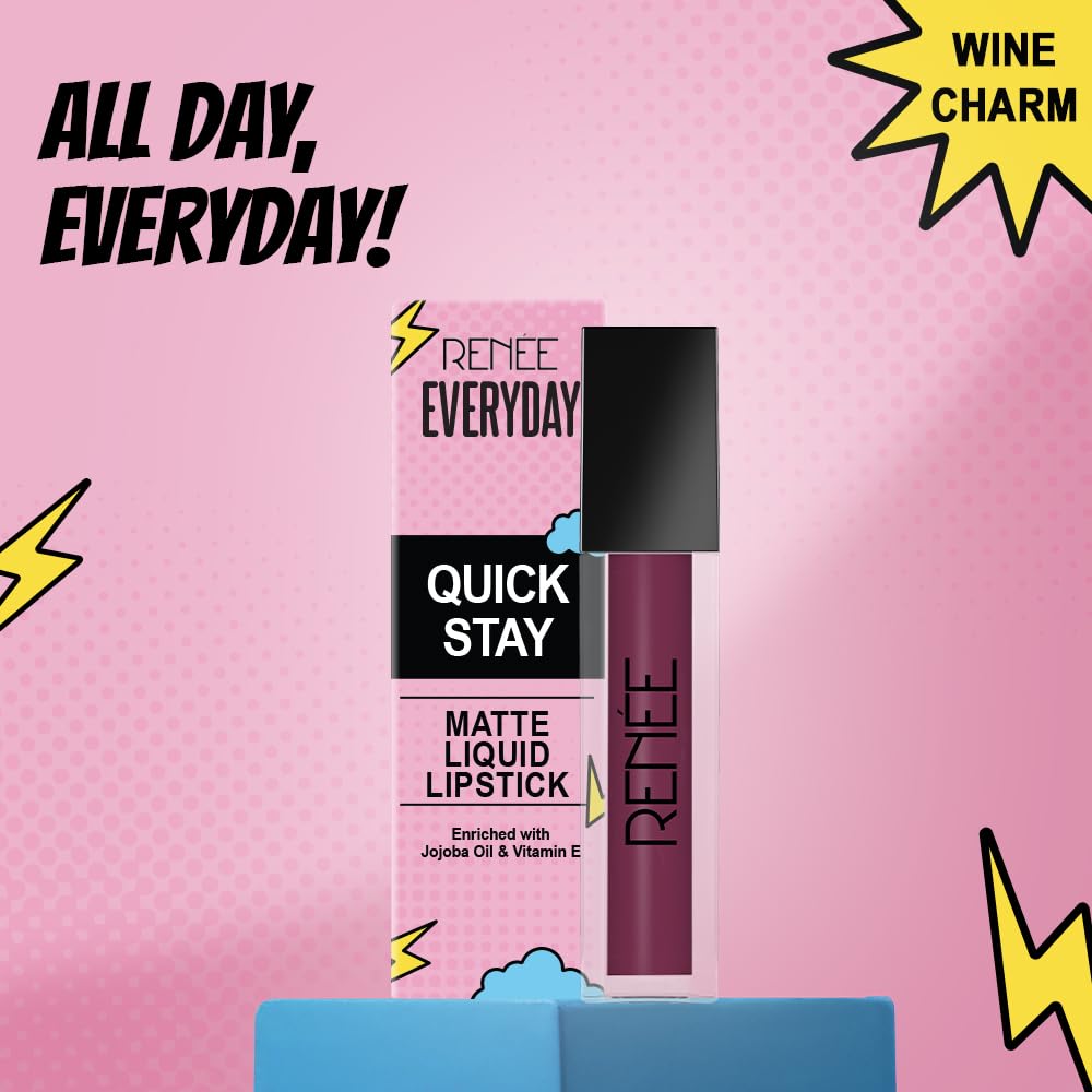 RENNE Everyday Quick Stay Liquid Lipstick - Wine Charm, Velvety matte Finish, Long-Lasting & Lightweight, Hydrating & Non-Drying Formula, Ultra-rich Pigment, Jojoba Oil & Vitamin E Infused