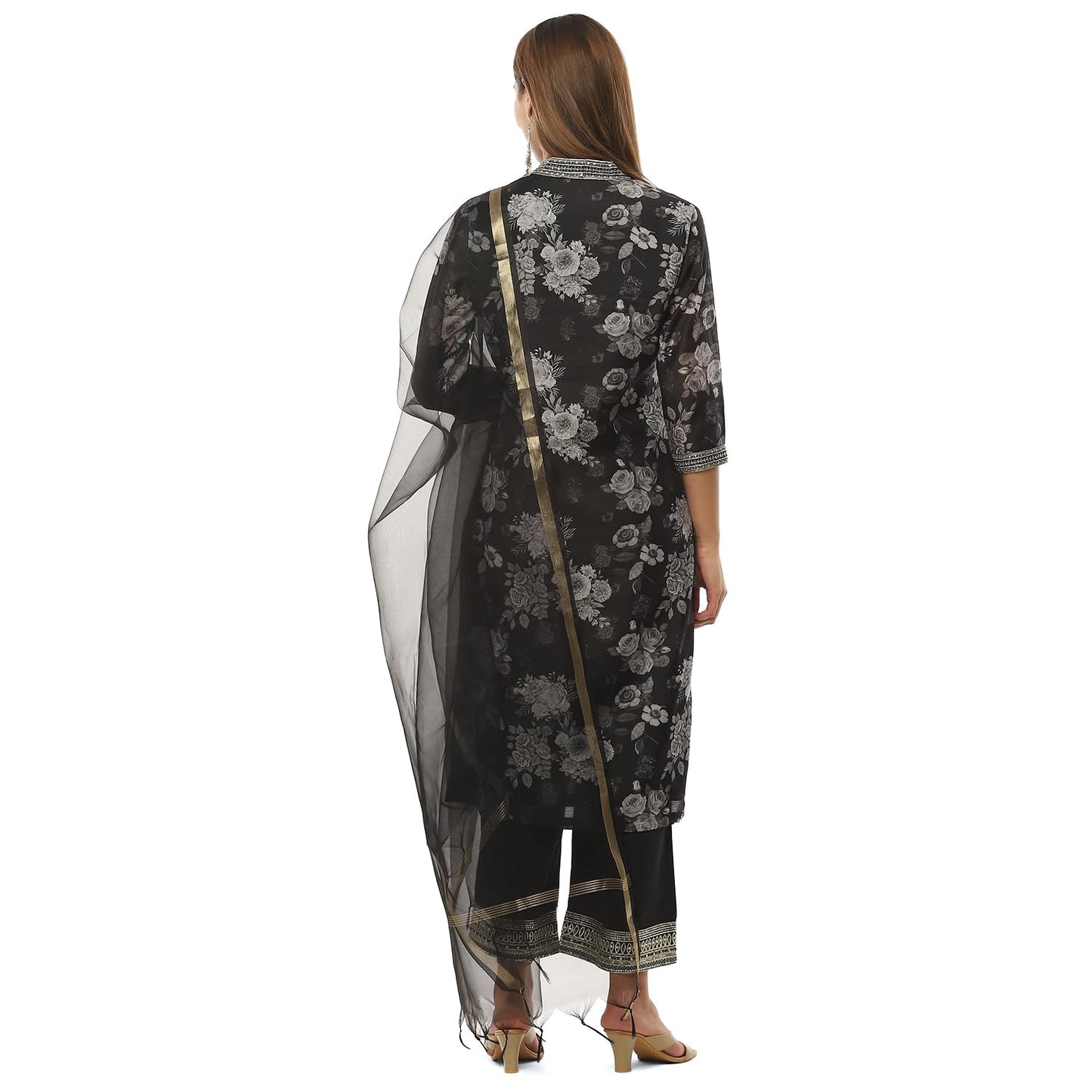 BIBA Women Polyester Straight Kurta Suit Set (Black)