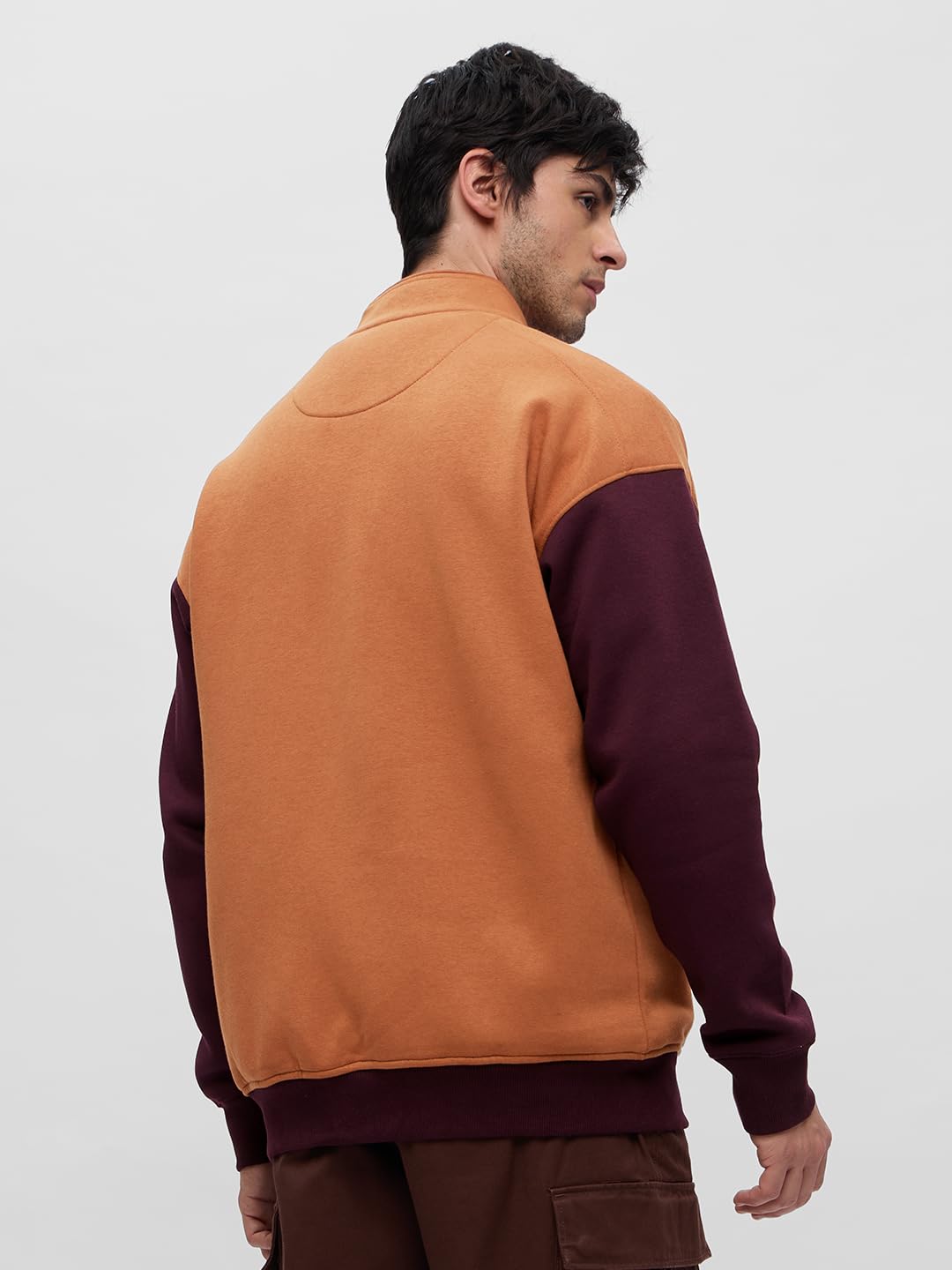 The Souled Store Ticket To Nowhere Men and Boys Long Sleeves Stand Collar Zipper Front Brown Cotton Blend Oversized Racer Jackets