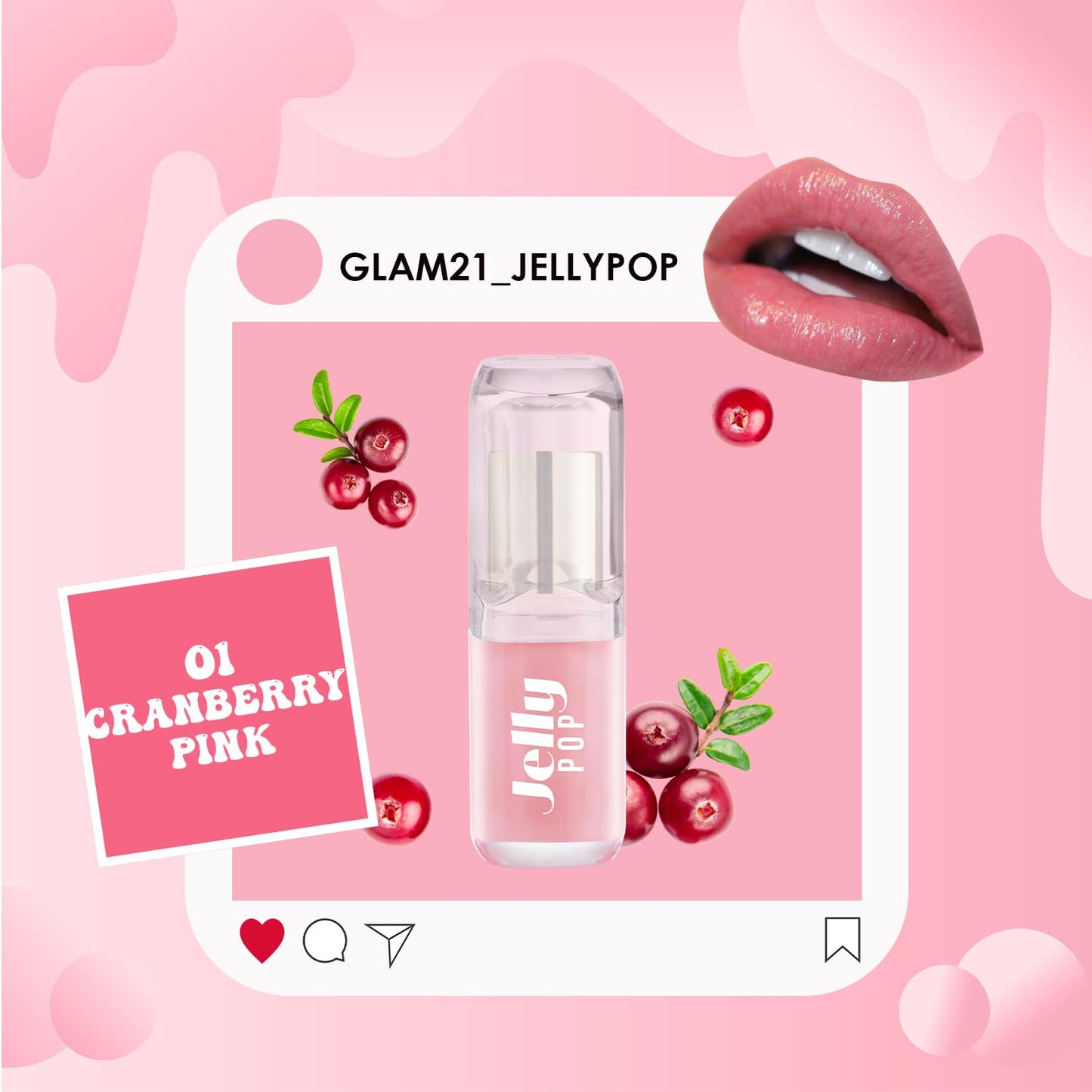 Glam21 Jelly Pop fruity gel lipstick| Moisturising | Glossy Finish | Gives a Natural Colour | Lightweight | 01- Cranberry Pink, 3.5gm