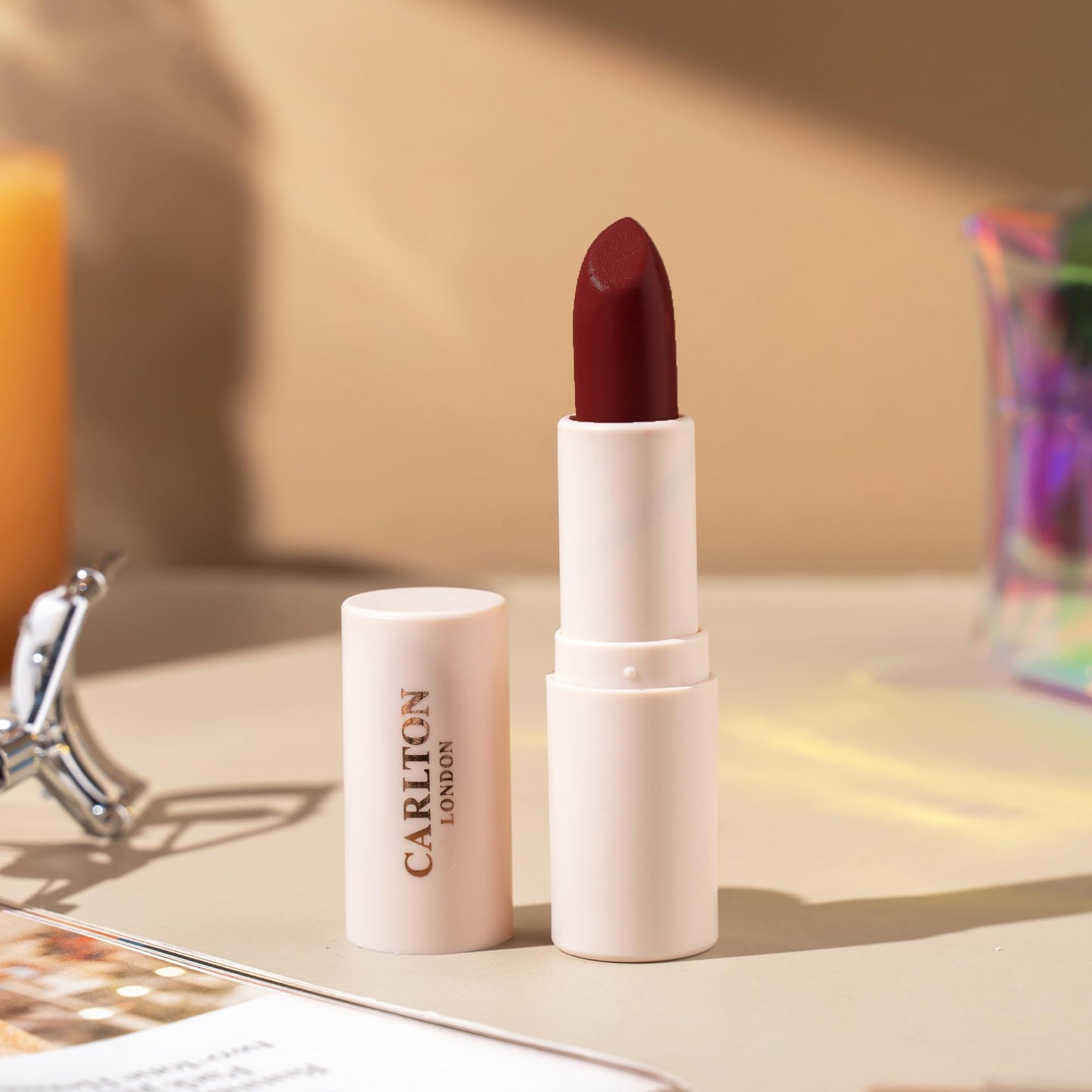 Carlton London Creamy Matte Stardust Bullet Long Stay Lipstick |Enriched with Vitamin E, Castor oil | Intense Colour, Moisturised Lips, Smooth & Light |Upto 8 hrs- 4Gm. (chai latte)