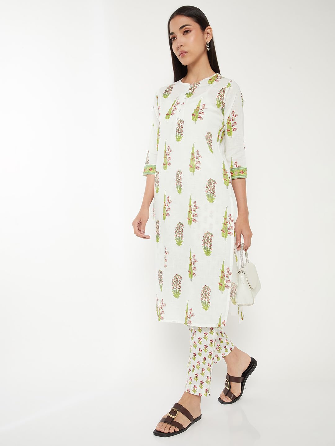 Max Women Ethnic Printed Straight Kurta Set (White_M)