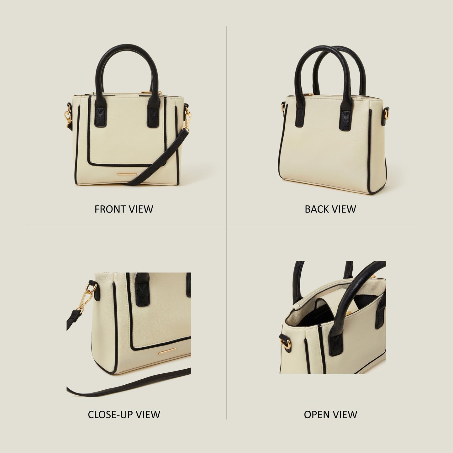 Accessorize London Women's Cream Two-Tone Faux Leather Handbag | hand bags for women stylish medium size | Ladies Purse | Shoulder bag for woman