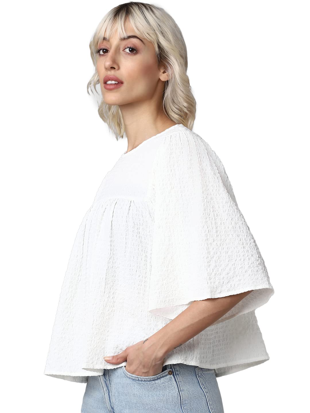 ONLY Women's Solid Regular Fit T-Shirt