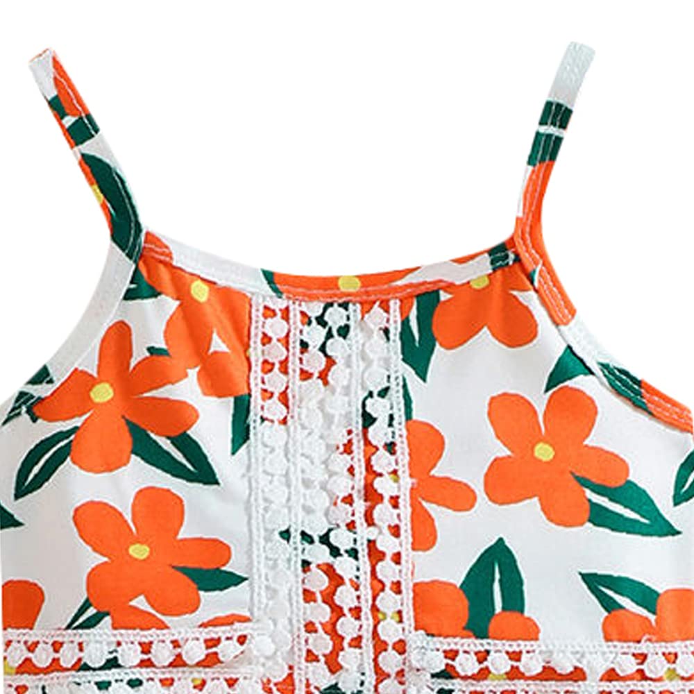 Hopscotch Polyester Girls Floral Print Slim Fit Blouseskirt Set In Orange Color For Ages 3-4 Years