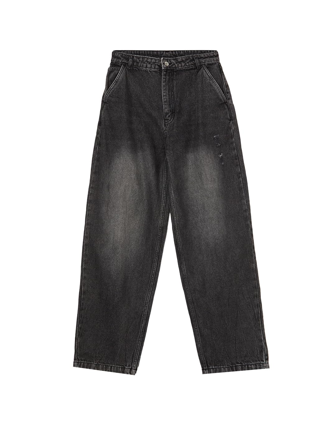 Max Girls Washed Barrel Fit Jeans (Black_12-14 Y)