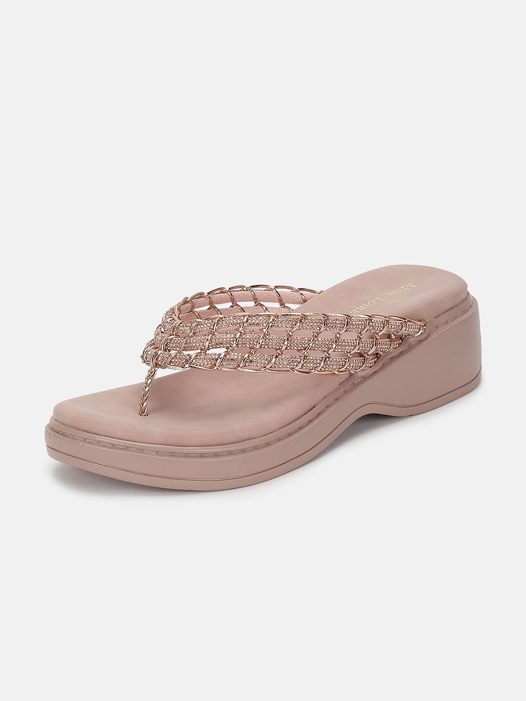 Marc Loire Women's Embellished Slip-On Platform Heel Fashion Sandal for All Occasion (Rose Gold, 8)