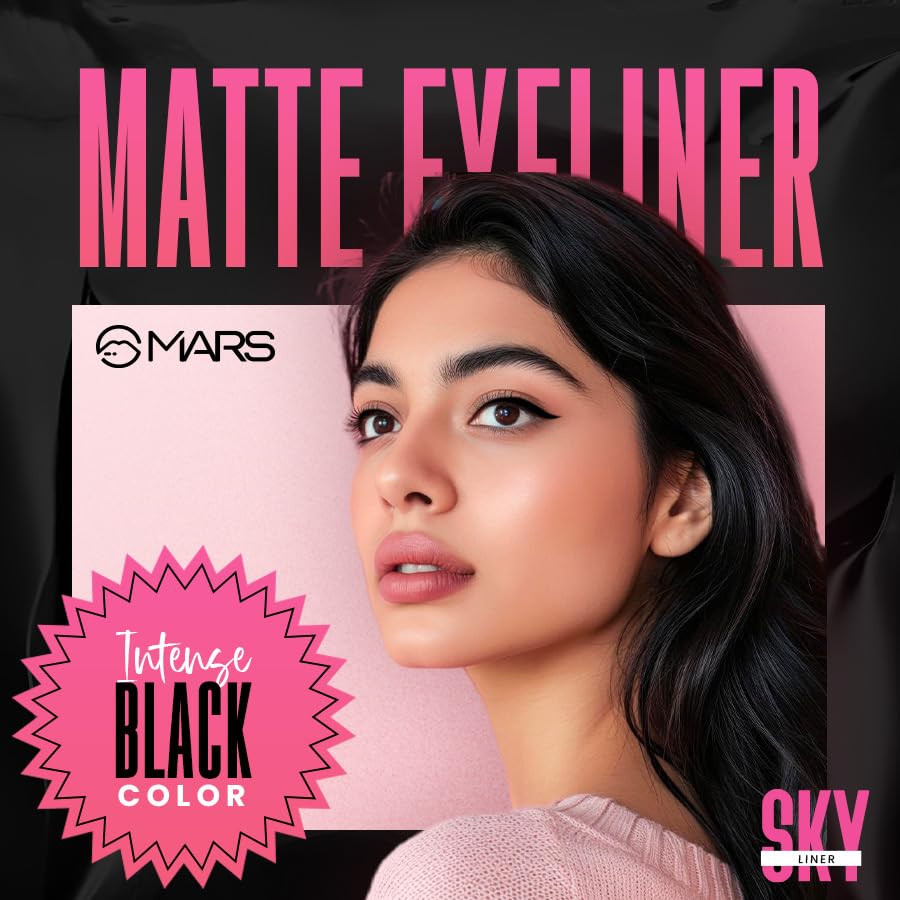MARS Skyliner Liquid Matte Eyeliner for Women | Long Lasting & Water Resistant | Precise Application | Matte Finish | Smudge Proof | Transfer Proof upto 12 hrs (4.5ml) (Black)