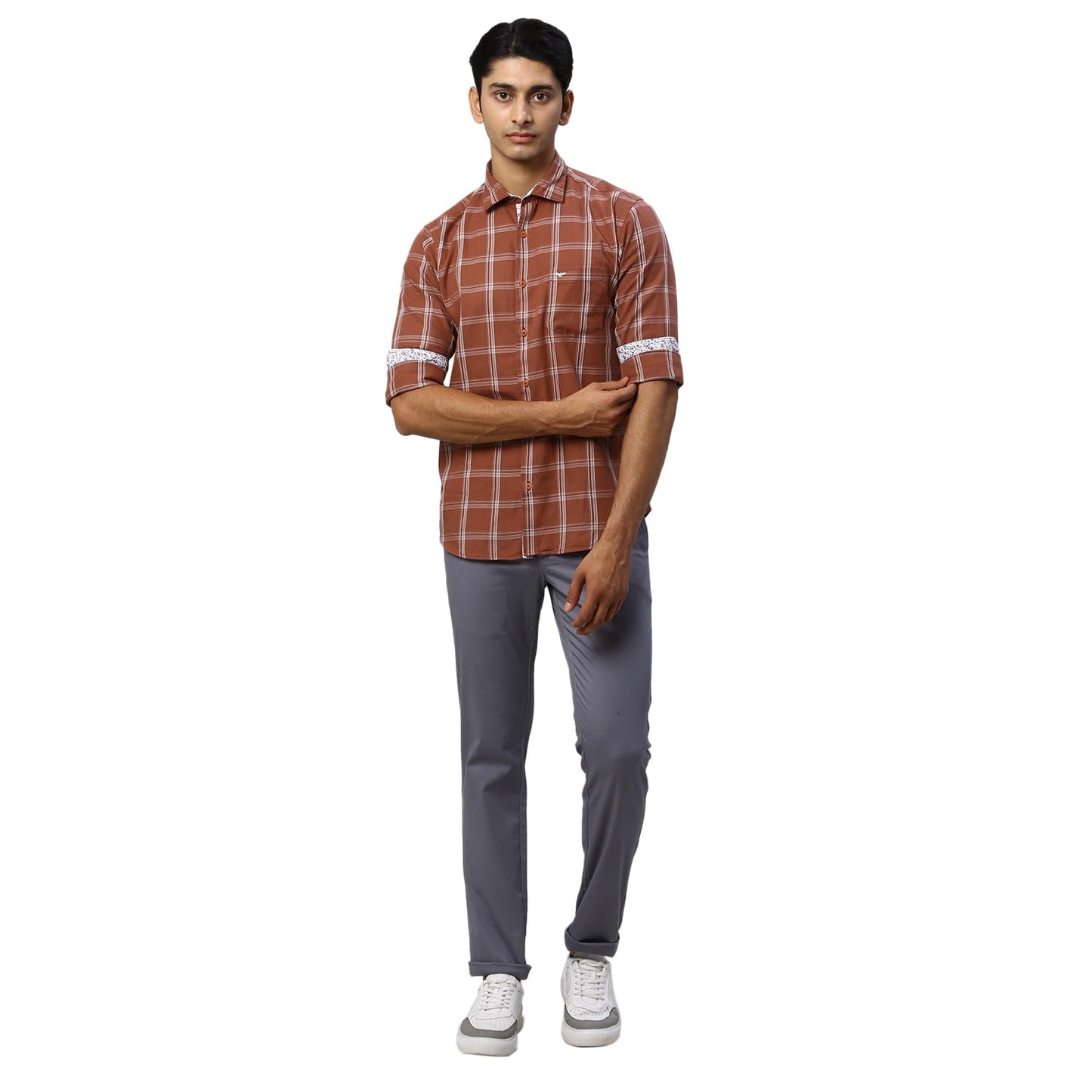 Park Avenue Men's Solid Pattern Neo Fit Cotton Blend Flat Front Chinos (Size: 38)-PCTA00477-G6 Grey