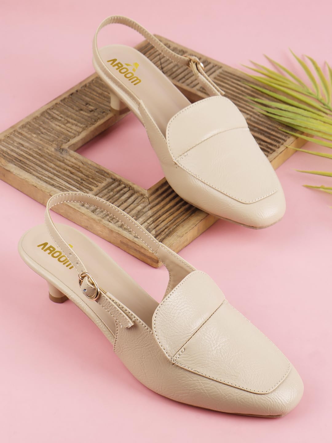 AROOM Women's Fashion Mules Sandal Pointed Toe with Backstrap Comfortable Sole Women & Girls (Cream, UK Footwear Size System, Adult, Women, Numeric, Medium, 6)