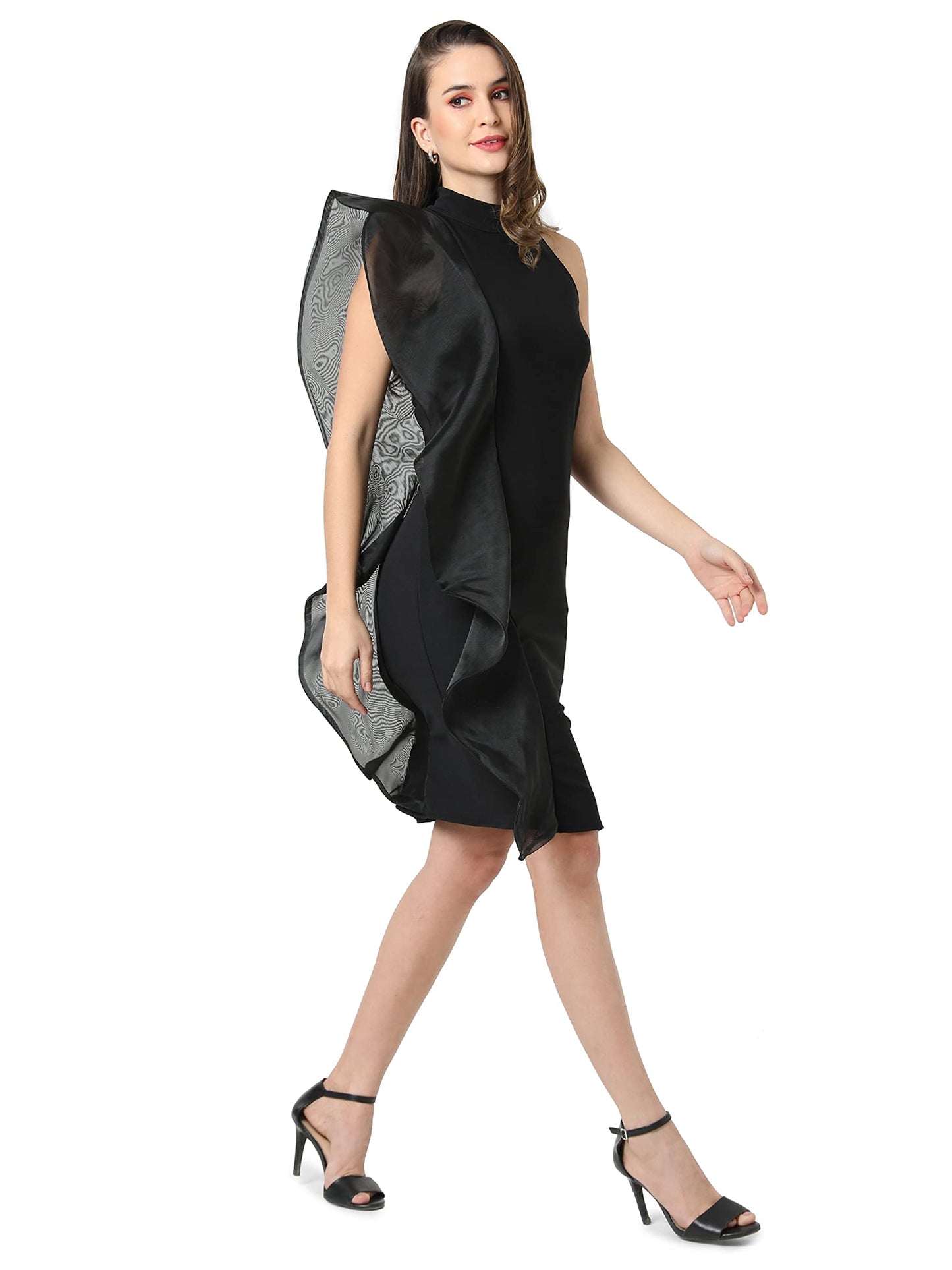 Campus Sutra Women's Knee-Length Dress (SSMR22_CSWSSDR5012_S_Black_S)