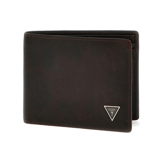 GUESS Brown Solid Leather Roma Bi-Fold Wallet
