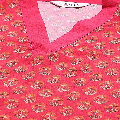 BIBA WOMEN PRINTED SALWAR KURTA DUPATTA(SKD8749_FUCHSIA_42)