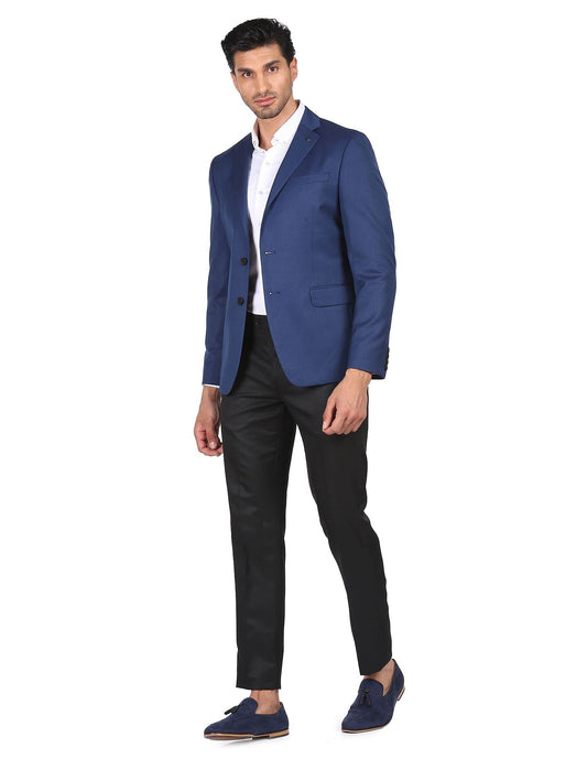 Arrow Polyester Men Navy and Black Patterned Single Breasted Two Piece Suit Business Pants Set (ARACSU5670 40)