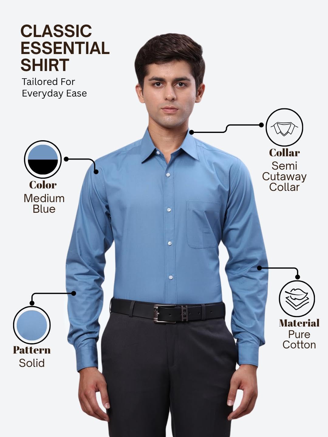 Raymond Men's Slim Fit Solid Pattern Pure Cotton Semi Cut Away Collar Full Sleeve Formal Shirt (Size: 40)-RMSX12986-B4 Medium Blue