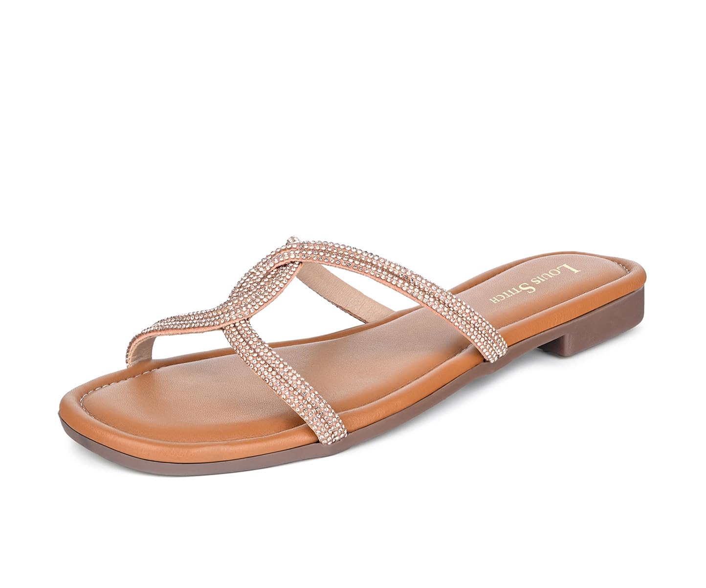 LOUIS STITCH Women's Fashion Flat Peach Pink Slip-On Sandals | Open Toe Cross Strap Flat Slipper for Ladies | LSOF-LDSL-CRCSSUL