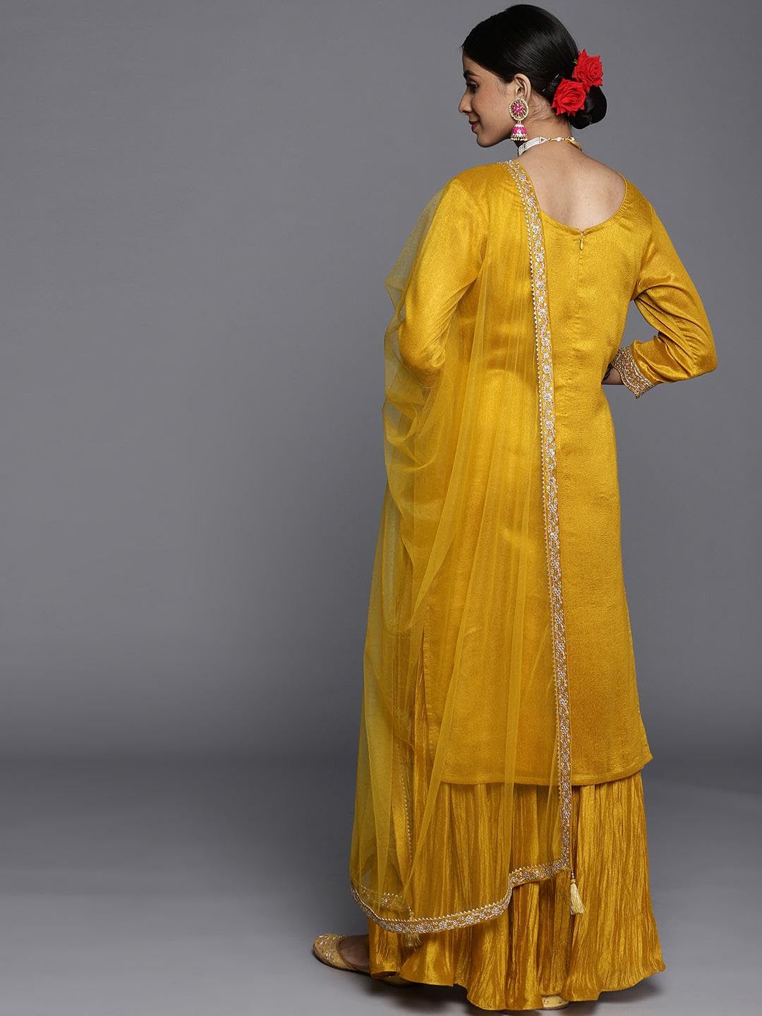 Libas Women's Silk Blend Kurta Sets (33592O_Mustard