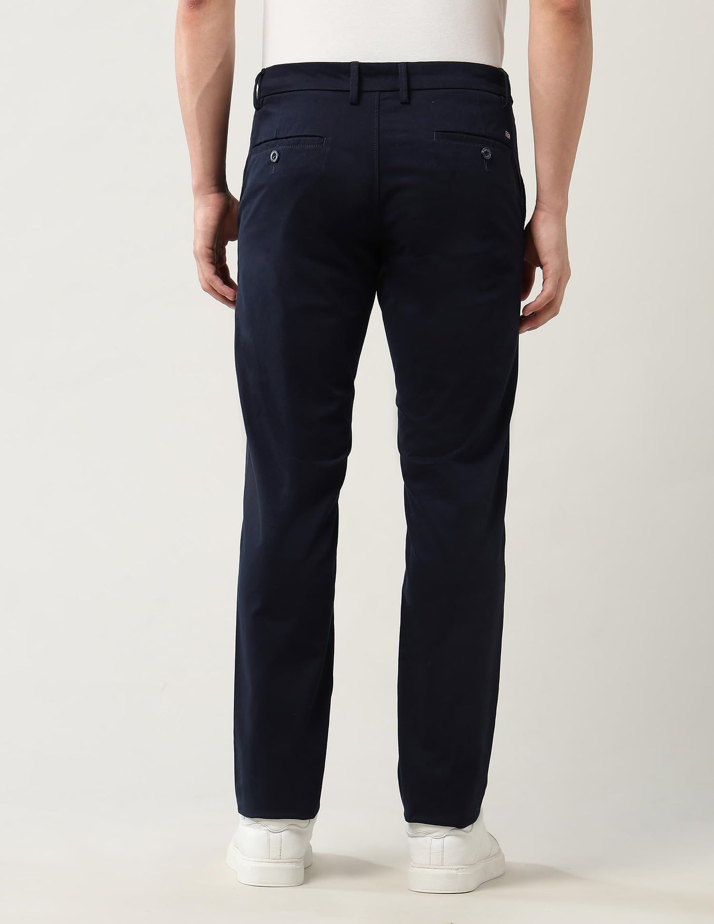 Arrow Sports Men's Mid Rise Slim Fit Solid Trousers Navy