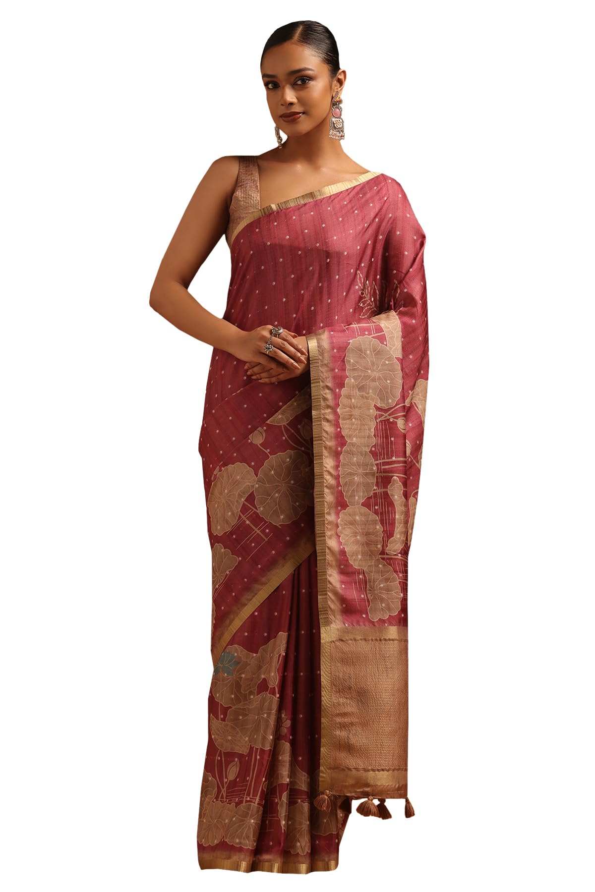 Soch Womens Onion Pink Tussar Botanical Saree