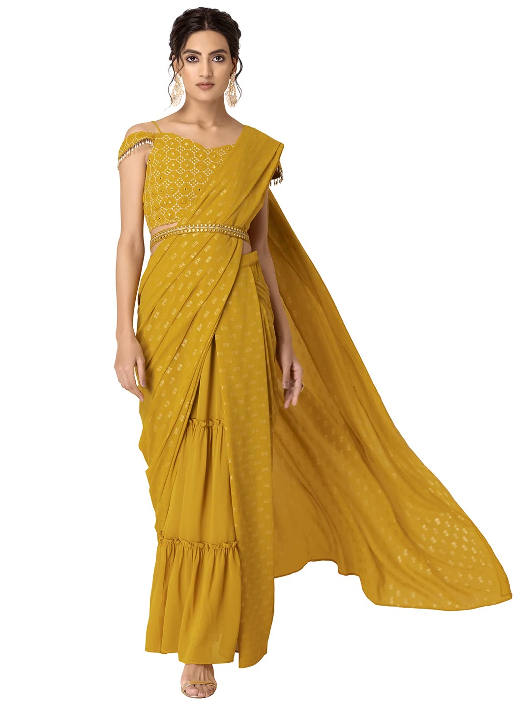 Indya Women's Georgette Sarees (ISK00791_Yellow)