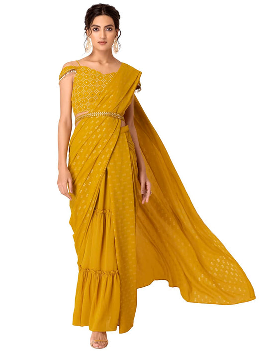 Indya Women's Georgette Sarees (ISK00791_Yellow)