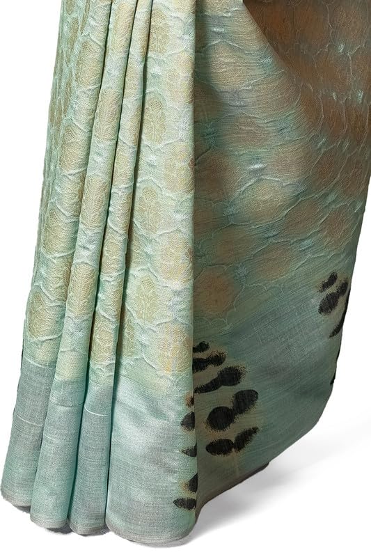 Soch Womens Powder Blue Tussar Zari Woven Saree With Tassels