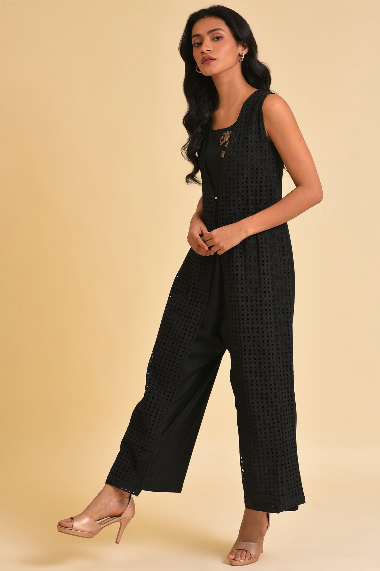 W for Woman Black Schiffli Jumpsuit_18