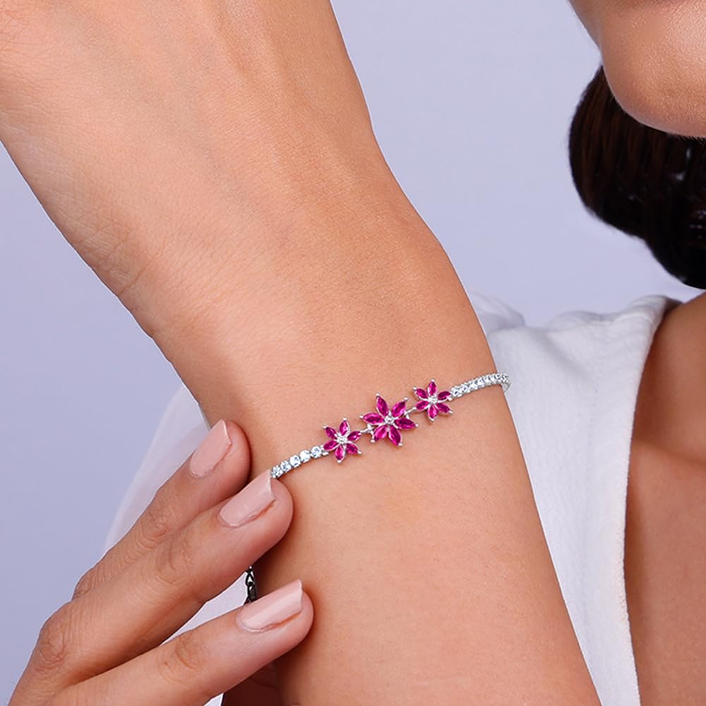 GIVA Silver Pink Floral Bracelet