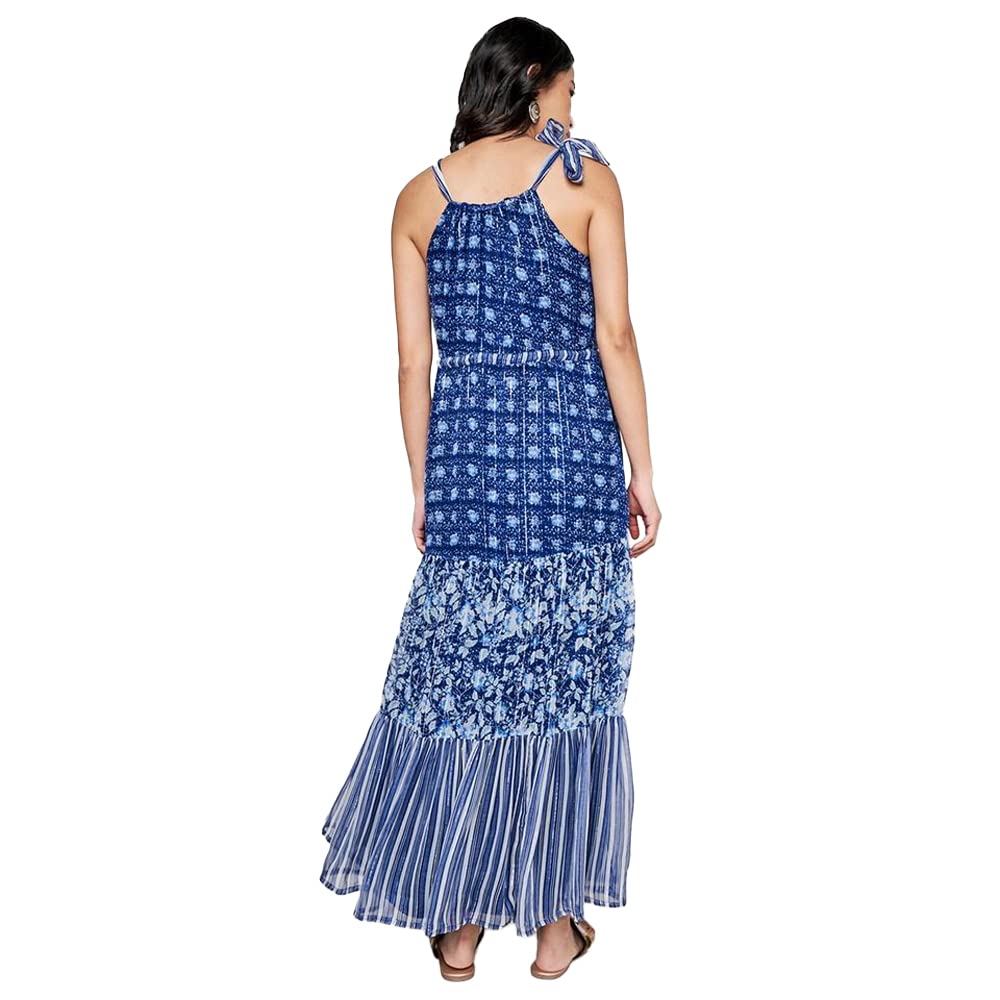 Global Desi Women's Polyester Fit and Flare Long Length Dress (FW22GA793MXLRX_Indigo_XS)