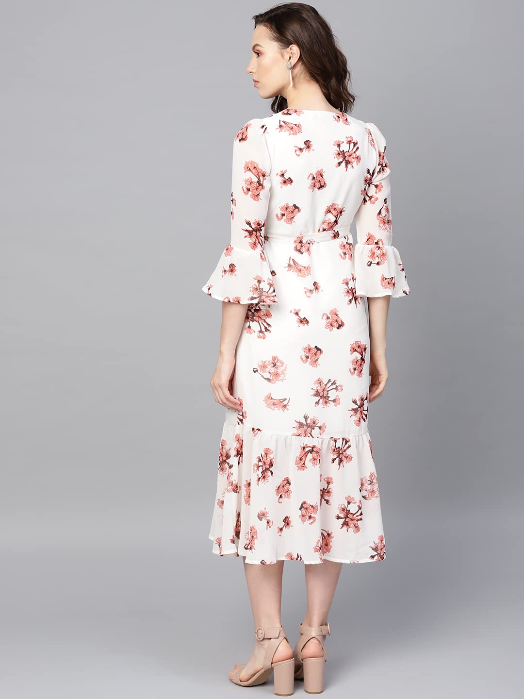 SASSAFRAS White Floral Wrap Tie Dress