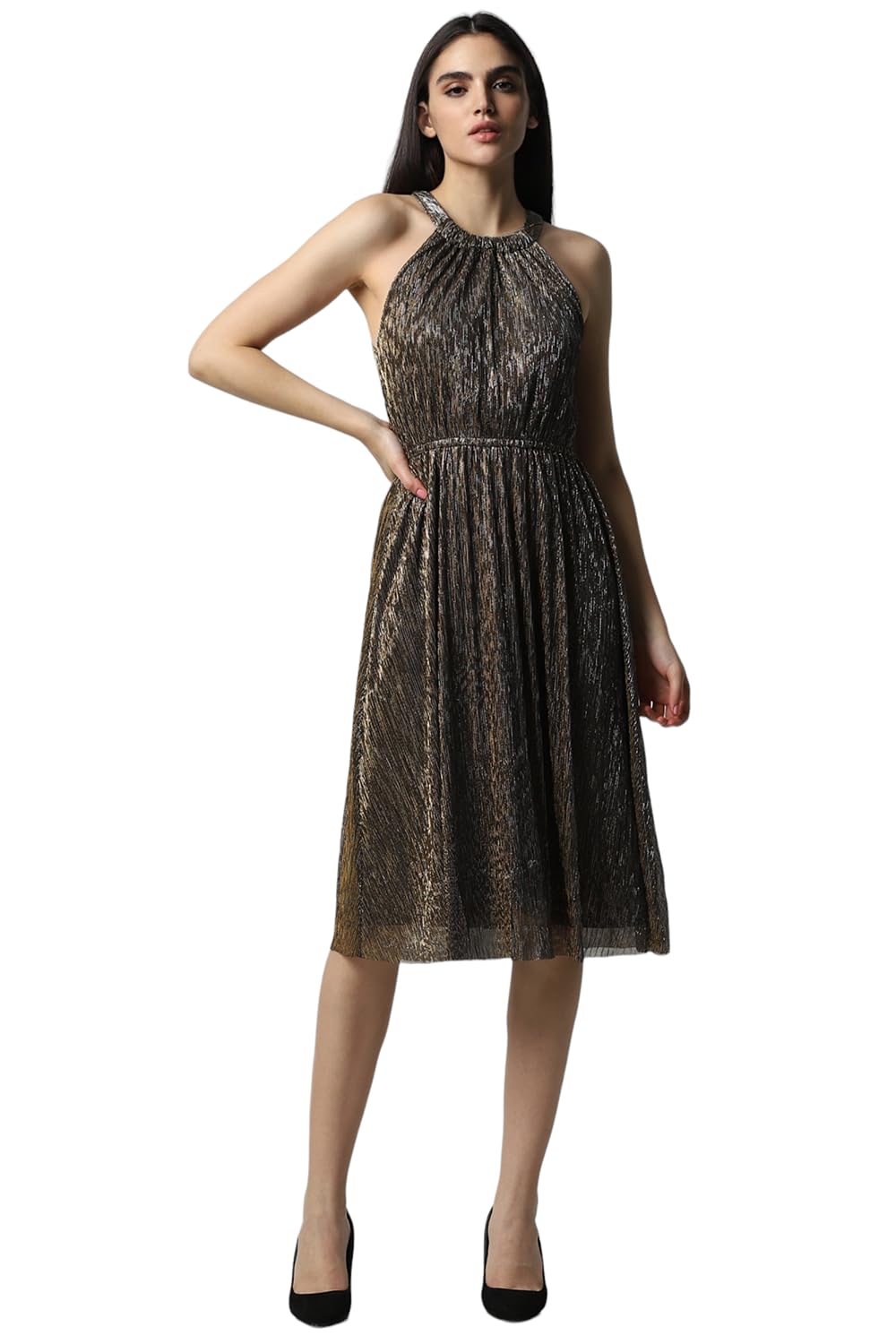 Van Heusen Women's Polyester Blend Asymmetrical Knee-Length Dress (VWCDERGH441691_Brown