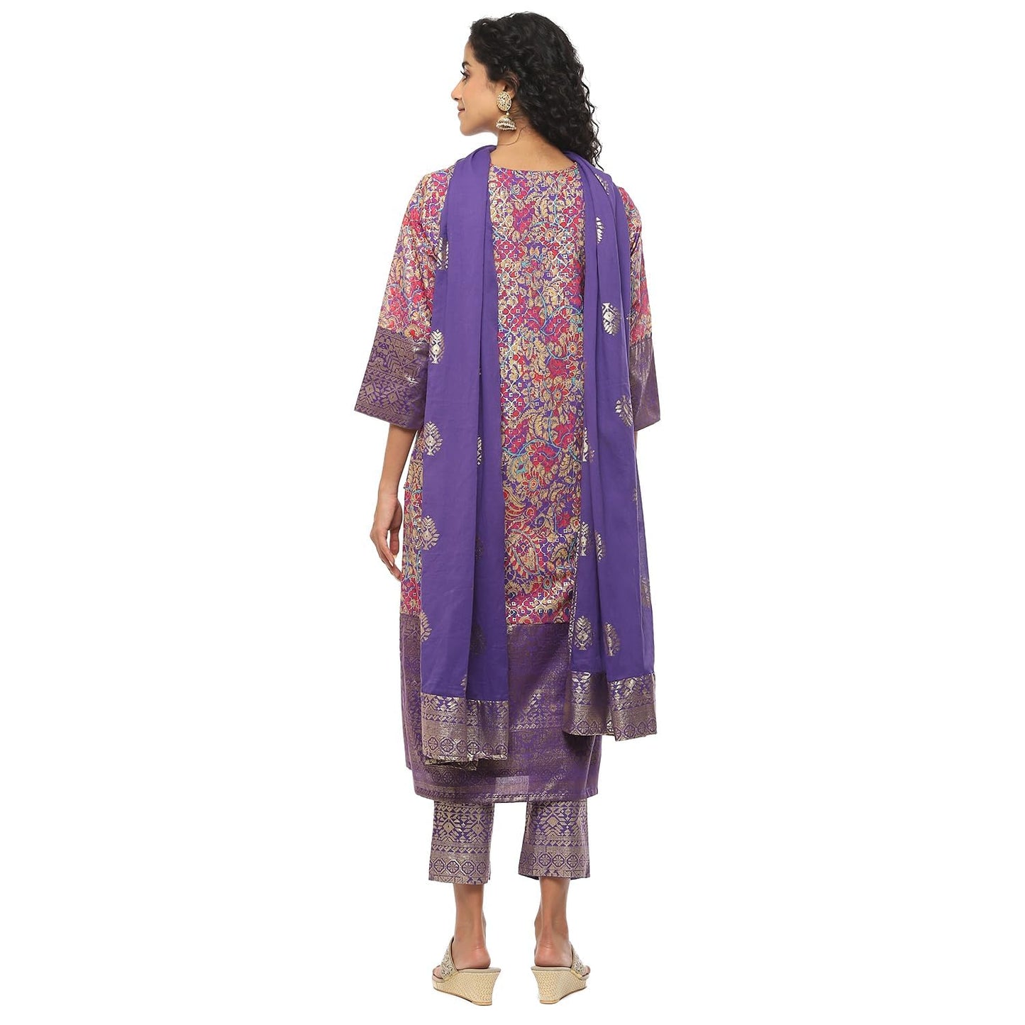 BIBA WOMEN PRINTED STRAIGHT SALWAR KURTA DUPATTA(SKDASSORTED7566E_PURPLE_38)