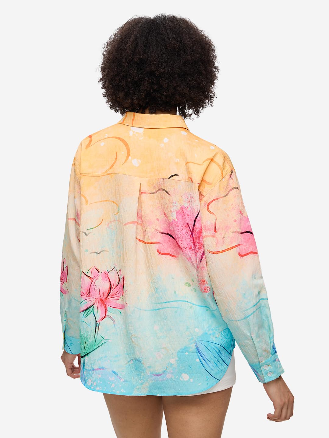 The Souled Store Blush Women and Girls Long Sleeves Collared Neck Button Front Printed Viscose Blend Boyfriend Shirts