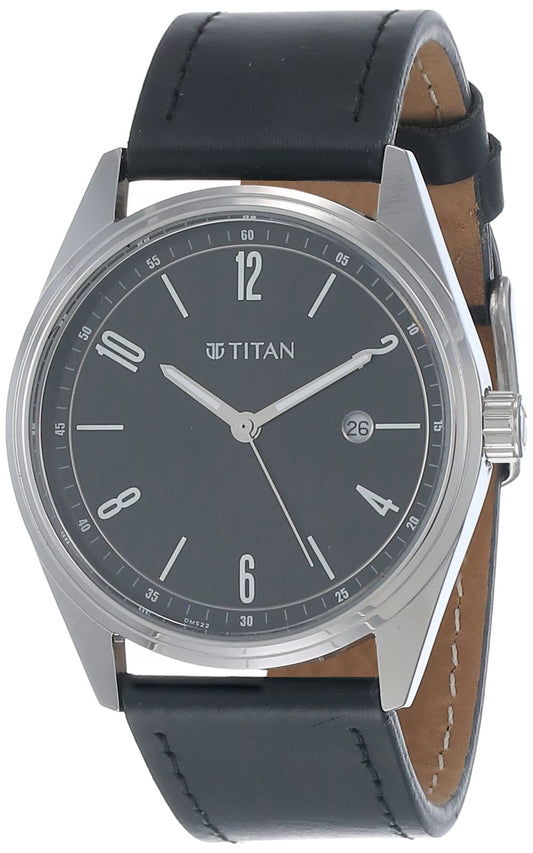 Titan Analog Black Dial Men's Watch-1864SL08 Genuine Leather, Black Strap
